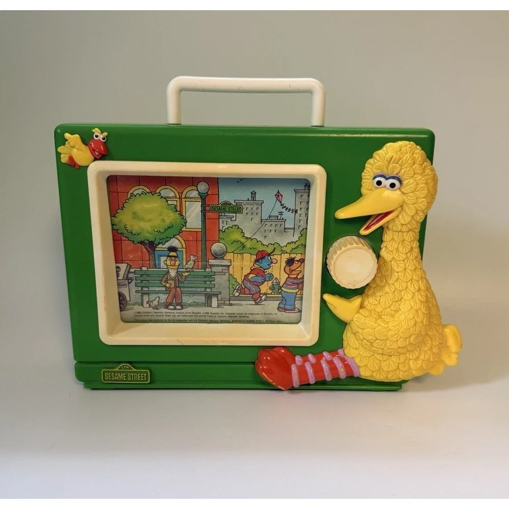 Vintage 1988 Sesame Street Toy Working TV Wind Up Music Box Big Bird 80s Baby